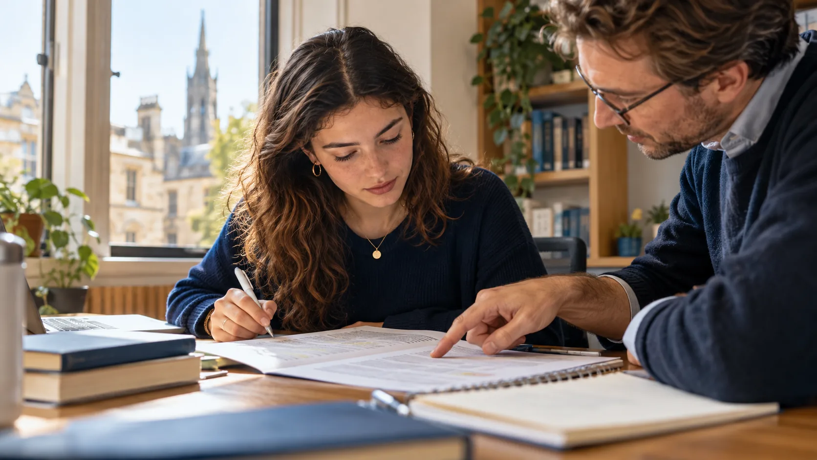 A student working on academic English with a tutor
