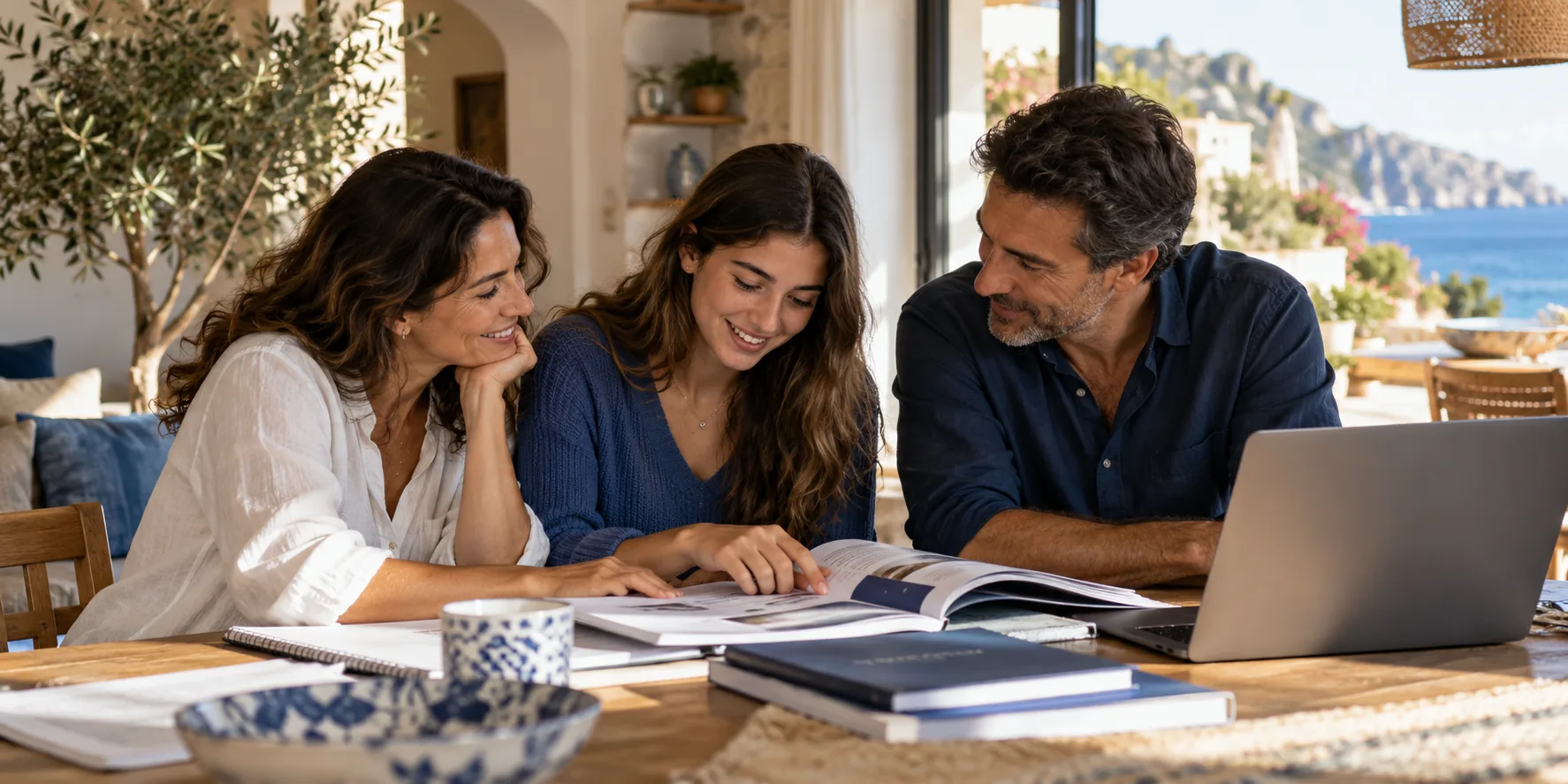 Una familia conversa sobre los estudios universitarios